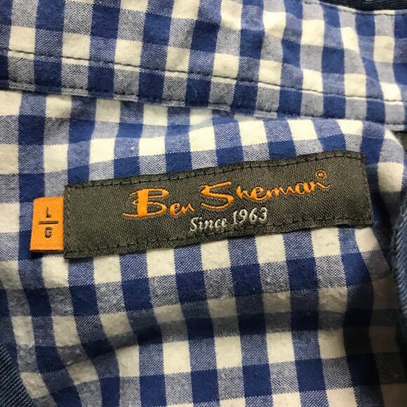 Ben Sherman Mens Button Down Shirt L Collared Long Sleeve Pocket Cotton Blend - Picture 3 of 5